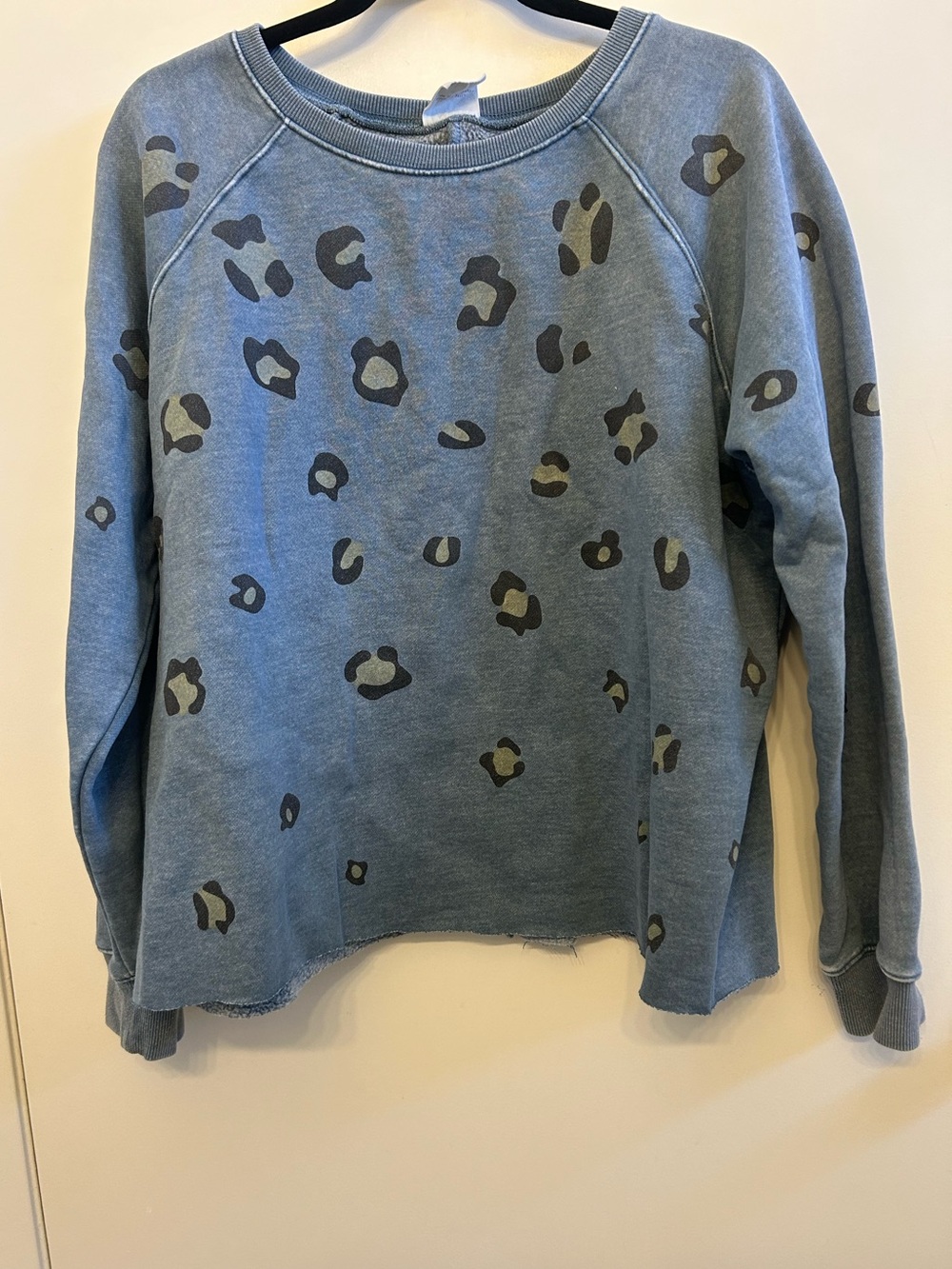 Blue Leopard-Print Crewneck Pullover Sweater